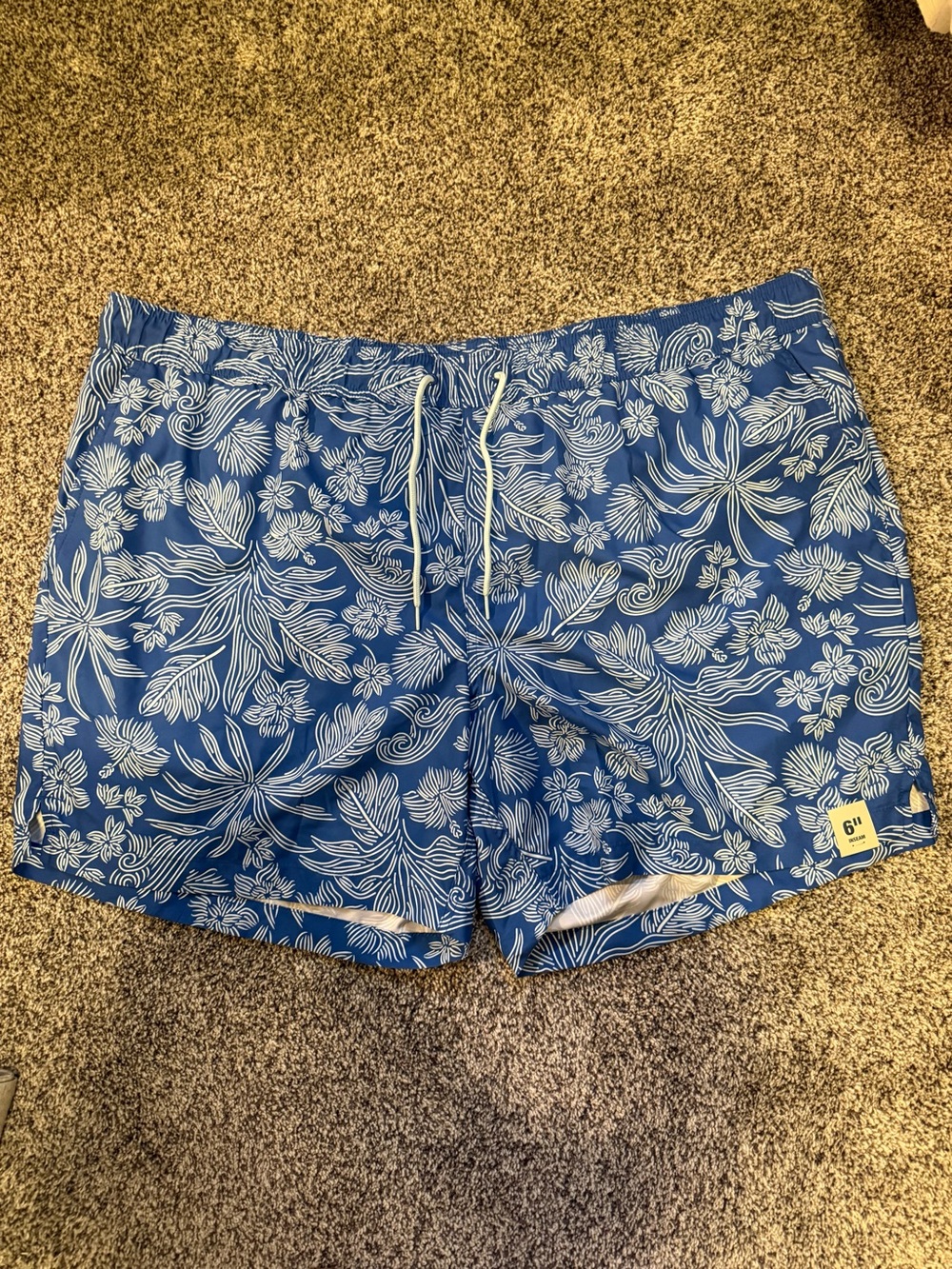 George Mens Blue & White Floral Swim Trunks Size 3XL